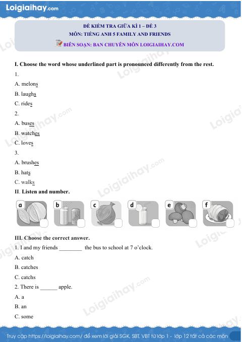 Đề thi giữa kì 1 Tiếng Anh 5 Family and Friends - Đề số 3